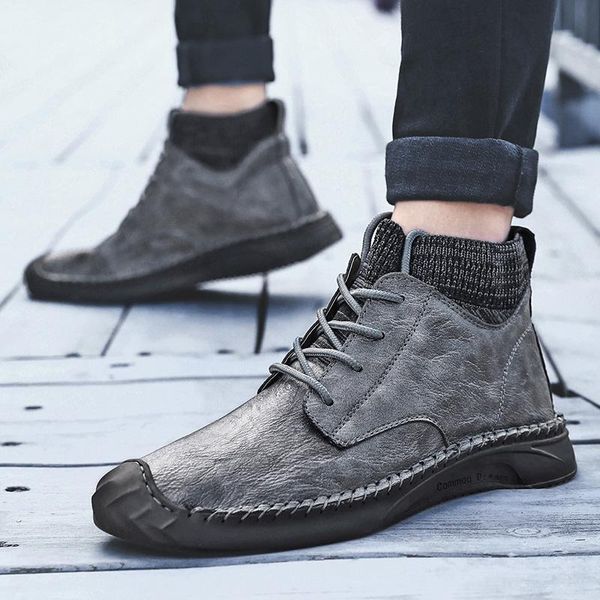 men's winter boots fashion men's snow boots plush warm waterproof leather outdoor tooling men trainers, Black
men's winter boots fashion men's snow boots plush warm waterproof leather outdoor tooling men trainers, Black