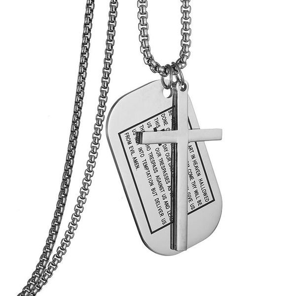 style dog tags cross pendant necklace christian 's prayer bible verse for men women stainless steel charm choker, Silver
style dog tags cross pendant necklace christian 's prayer bible verse for men women stainless steel charm choker, Silver