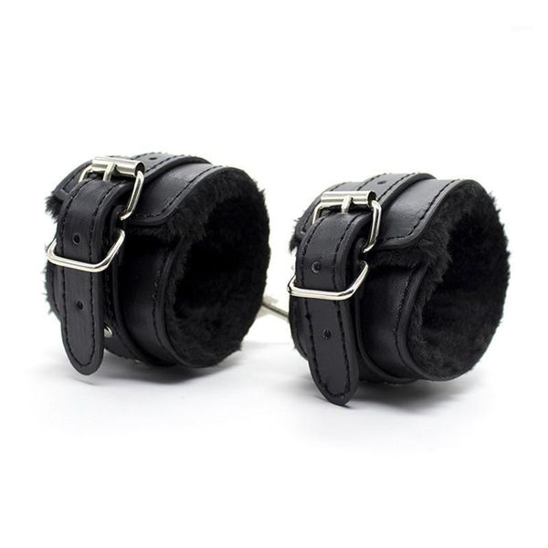 pu leather plush handcuffs for bondage women adjustable handcuffs ankle fetish slave toys for couples adult1, Red;black