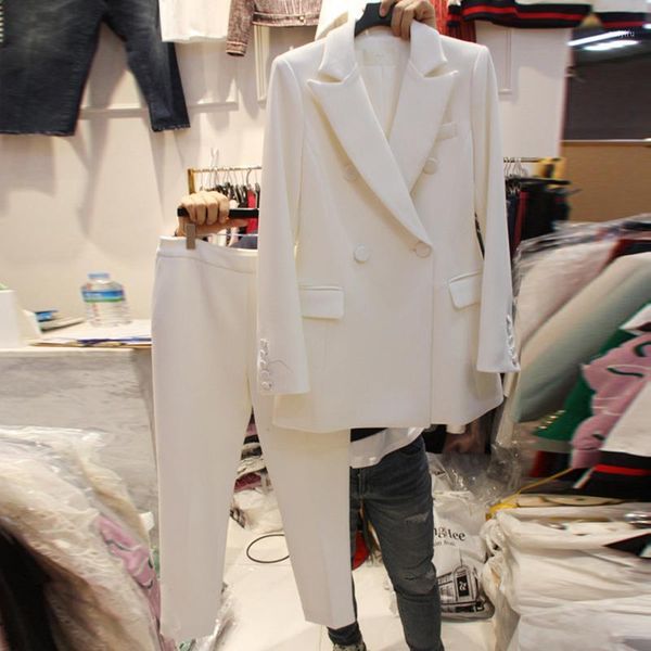 small suit jacket female spring new korean version of the thin suit solid color long pants two sets of women1, White
small suit jacket female spring new korean version of the thin suit solid color long pants two sets of women1, White