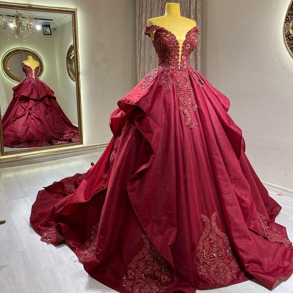 burgundy lace wedding dresses beaded plunging neck a line sequined bridal gowns sweep train plus size robe de mariee255w, White
burgundy lace wedding dresses beaded plunging neck a line sequined bridal gowns sweep train plus size robe de mariee255w, White