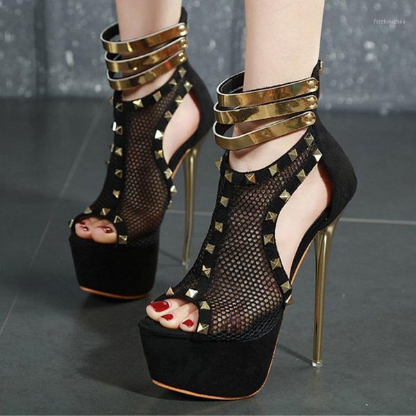 2020 summer women 17cm high heels 6cm platform mesh stripper sandals fetish rivets studded prom pumps peep toe party flock shoes1, Black
2020 summer women 17cm high heels 6cm platform mesh stripper sandals fetish rivets studded prom pumps peep toe party flock shoes1, Black