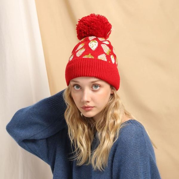 omea strawberry women hat with pompom winter accessories warm wool red knitted hat strawberry designer bonnet beanies two layers, Blue;gray
omea strawberry women hat with pompom winter accessories warm wool red knitted hat strawberry designer bonnet beanies two layers, Blue;gray