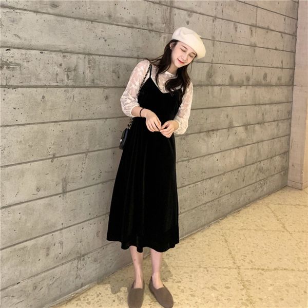 french suspender sling sling skirt velvet temperament dress women 2020 spring new korean mid long versatile black suspender skirt cjw6l cjw6, Black;gray
french suspender sling sling skirt velvet temperament dress women 2020 spring new korean mid long versatile black suspender skirt cjw6l cjw6, Black;gray