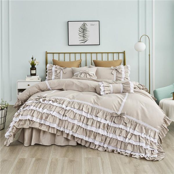 pure cotton korean princess ruffles lace cake layers solid color beige gray embroidery skirt-style bedding set yyx
pure cotton korean princess ruffles lace cake layers solid color beige gray embroidery skirt-style bedding set yyx