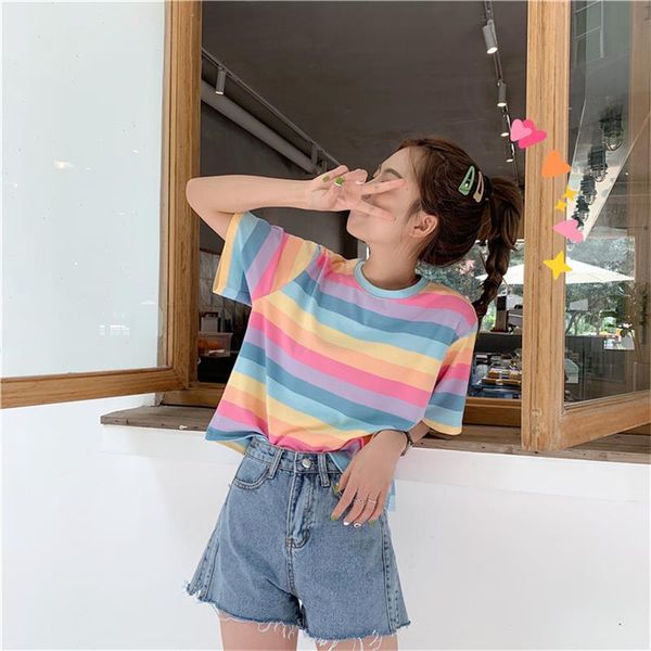 women's t-shirts japan ulzzang lovely loose rainbow striped short sleeve t-shirt female sweet ins chic for women casual, White
women's t-shirts japan ulzzang lovely loose rainbow striped short sleeve t-shirt female sweet ins chic for women casual, White