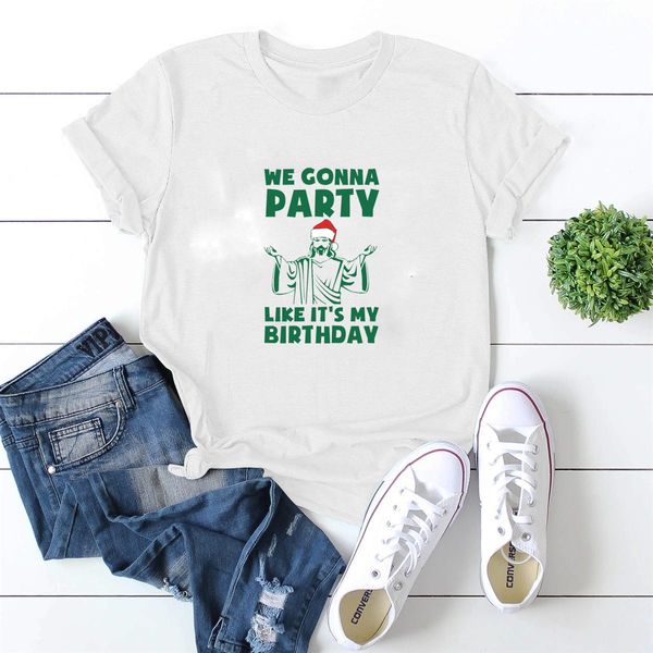 lh20275 summer new simple female christmas we gonna party christmas hat print wild round neck t-shirt, White
lh20275 summer new simple female christmas we gonna party christmas hat print wild round neck t-shirt, White