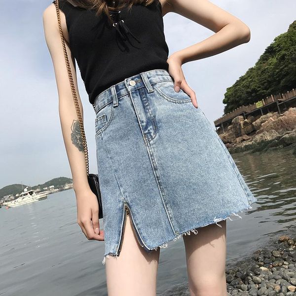 split fork women jeans skirt south korea version of high-waisted irregular rump skirt new loose slim casual1, Black