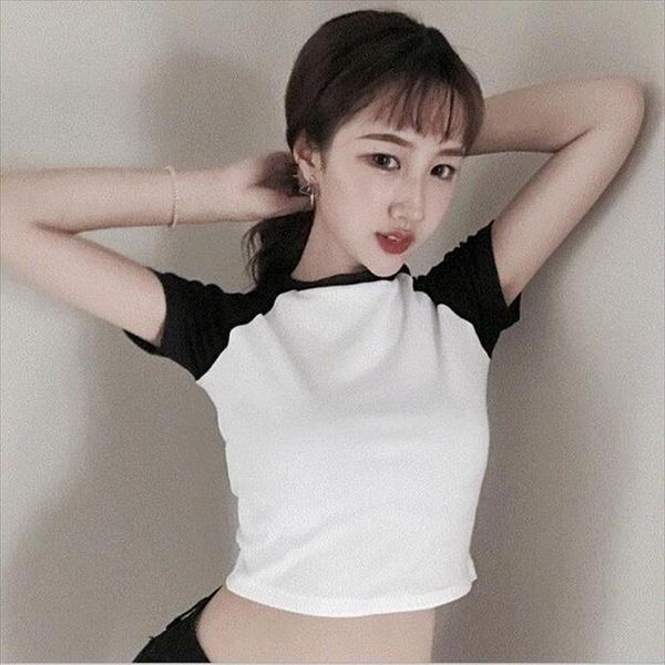 spring summer new women t shirt patchwork color short sleeve o neck short length women casual slim t shirt femme, White
spring summer new women t shirt patchwork color short sleeve o neck short length women casual slim t shirt femme, White