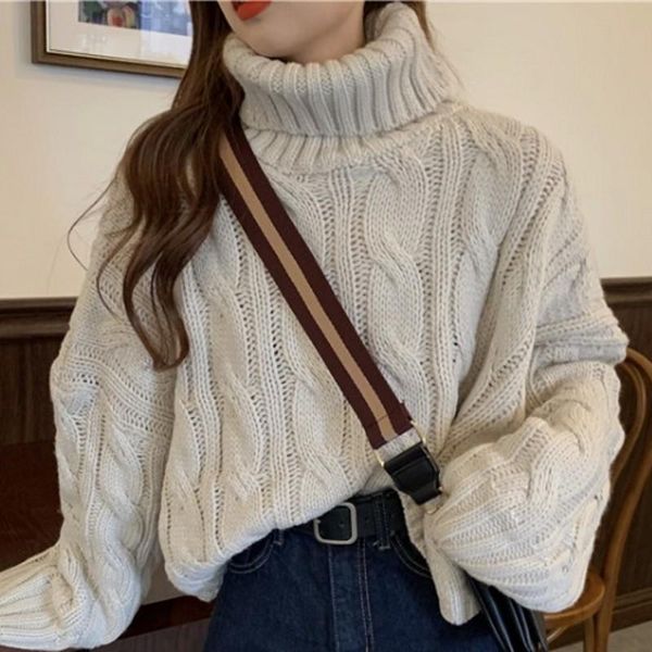 new pullover women knitted sweater turtleneck pull female lady jumpers sw045, White;black
new pullover women knitted sweater turtleneck pull female lady jumpers sw045, White;black