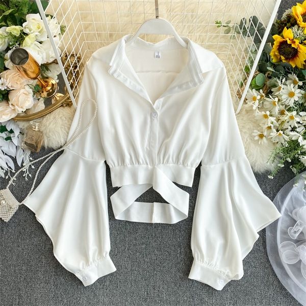 women black/white hollow out blouse autumn casual long sleeve turn-down collar shirt elegant single breasted short 220310
women black/white hollow out blouse autumn casual long sleeve turn-down collar shirt elegant single breasted short 220310