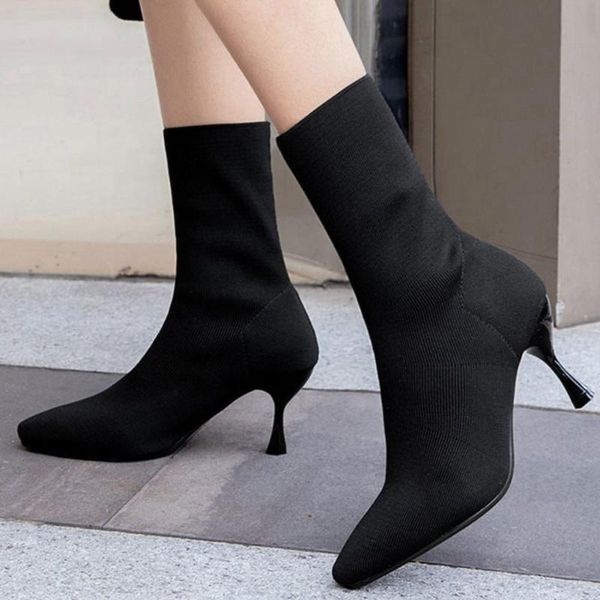 new pointed toe elegant high heels knitting slip on office ladies boots shoes women sock boots, Black
new pointed toe elegant high heels knitting slip on office ladies boots shoes women sock boots, Black