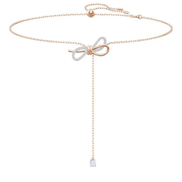2009 new style bow necklace female double-color rose gold short clavicle chain adjustable length droplet pendant, Silver
2009 new style bow necklace female double-color rose gold short clavicle chain adjustable length droplet pendant, Silver