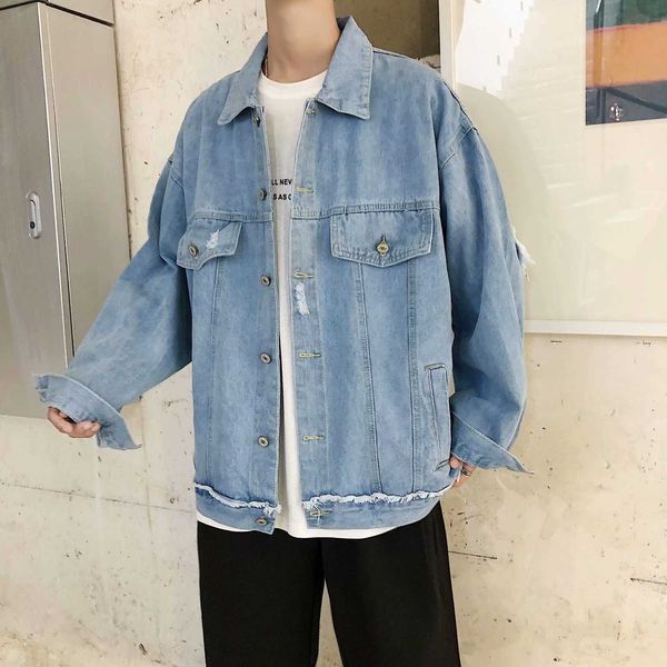 spring and autumn new hole denim men's fashion brand casual loose cec super fire handsome jacket, Black;brown
spring and autumn new hole denim men's fashion brand casual loose cec super fire handsome jacket, Black;brown