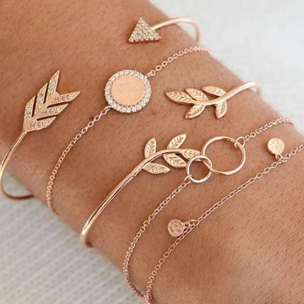 5 pcs/set gold link chain crystal leaf arrow charm bracelet for women knot moon bangle set girls braclets 2020 new1, Golden;silver
5 pcs/set gold link chain crystal leaf arrow charm bracelet for women knot moon bangle set girls braclets 2020 new1, Golden;silver