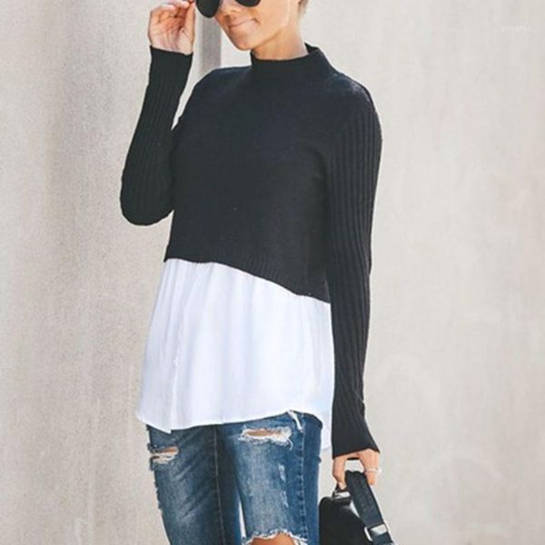 women splicing blouse round neck long sleeve button sweater casual loose shirt fo sale1, White;black
women splicing blouse round neck long sleeve button sweater casual loose shirt fo sale1, White;black