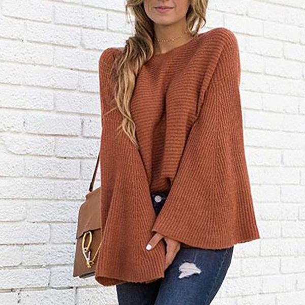 women solid flare sleeve knitted sweater autumn winter fashion female pullover sweaters ladies loose casual knitwear#f30, White;black
women solid flare sleeve knitted sweater autumn winter fashion female pullover sweaters ladies loose casual knitwear#f30, White;black