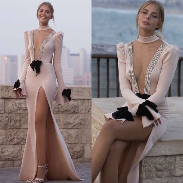 berta nude evening dress beaded satin long sleeve mermaid prom dresses vestidos de fiesta customize high split formal celebrity gowns, Black;red
berta nude evening dress beaded satin long sleeve mermaid prom dresses vestidos de fiesta customize high split formal celebrity gowns, Black;red