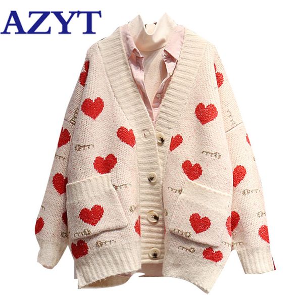 azyt autumn winter women's sweater coat sweet heart print oversize knit female cardigan harajuku loose v neck knitwear 201030, White
azyt autumn winter women's sweater coat sweet heart print oversize knit female cardigan harajuku loose v neck knitwear 201030, White