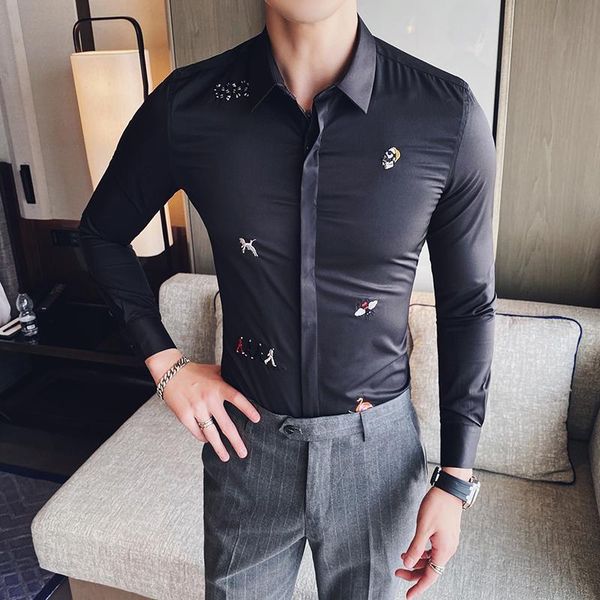 embroidered shirt casual slim fit long sleeve dress shirts mens formal business chemise homme camisa masculina, White;black
embroidered shirt casual slim fit long sleeve dress shirts mens formal business chemise homme camisa masculina, White;black