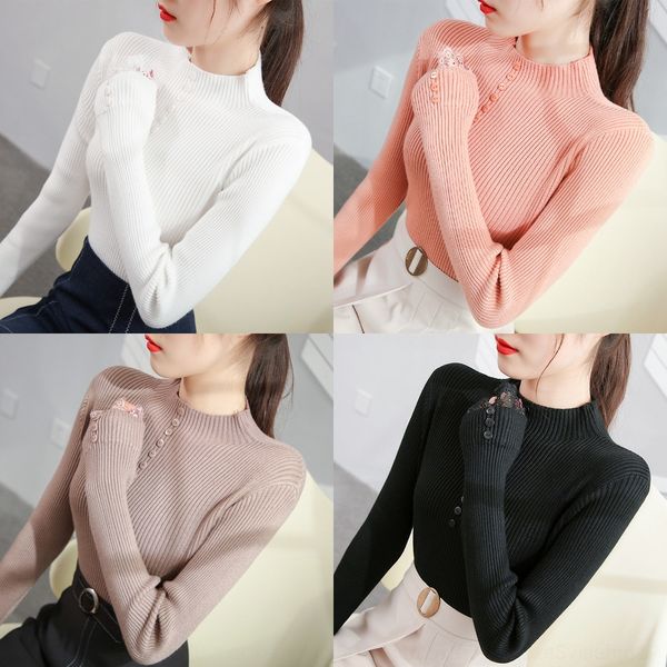 qvkit half high neck sleeve women's slim fit autumn winter button lace elastic sweater women's foreign style tight knit button swe, White;black
qvkit half high neck sleeve women's slim fit autumn winter button lace elastic sweater women's foreign style tight knit button swe, White;black