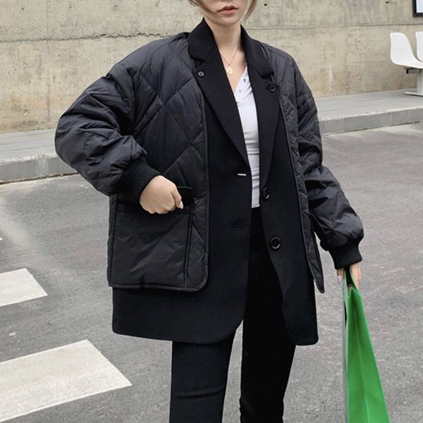 2021 new korean version cotton padded jacket loose fashion splicing lapel autumn winter keep warm long sleeve kc4e, Black
2021 new korean version cotton padded jacket loose fashion splicing lapel autumn winter keep warm long sleeve kc4e, Black