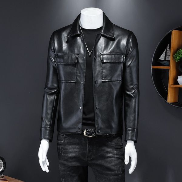 autumn and winter men's lapel slim imitation sheep motorcycle jacket solid casual pu leather top, Black;brown
autumn and winter men's lapel slim imitation sheep motorcycle jacket solid casual pu leather top, Black;brown