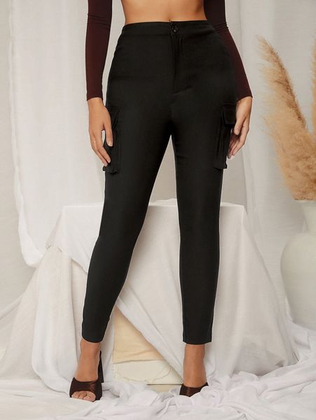 sxy flap pocket side skinny pants j2ms#, Black;white