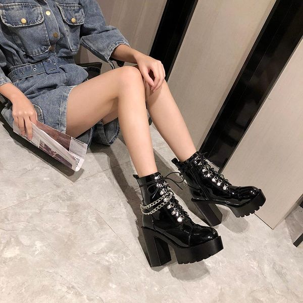 high heels punk metal motorcycle botas ladies rivets roman chains martin boots women platform leather botte ljb187, Black
high heels punk metal motorcycle botas ladies rivets roman chains martin boots women platform leather botte ljb187, Black