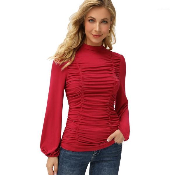 karin women ruched front shirt slim new long lantern sleeves half high neck pure pleated blouse female lady 20201, White
karin women ruched front shirt slim new long lantern sleeves half high neck pure pleated blouse female lady 20201, White