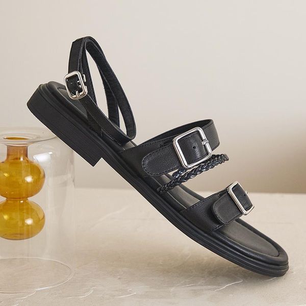 office lady shoes woman genuine leather metal buckle decoration women's sandals concise shallow thick heels pumps summer casual, Black
office lady shoes woman genuine leather metal buckle decoration women's sandals concise shallow thick heels pumps summer casual, Black