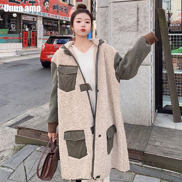 unua amo lambswool winter coat women long hooded outwear 2020 fashion hit color spliced design faux fur jacket female le00268a, Black
unua amo lambswool winter coat women long hooded outwear 2020 fashion hit color spliced design faux fur jacket female le00268a, Black