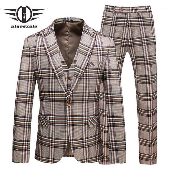 plyesxale brand khaki plaid suit men 2020 classic check fashion casual 3 piece suits for wedding dress groom prom suits q10411, White;black
plyesxale brand khaki plaid suit men 2020 classic check fashion casual 3 piece suits for wedding dress groom prom suits q10411, White;black