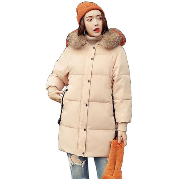 long thick warm down jackets new female fur hooded outerwear women winter jacket fashion parka white duck down coat, Black 
long thick warm down jackets new female fur hooded outerwear women winter jacket fashion parka white duck down coat, Black