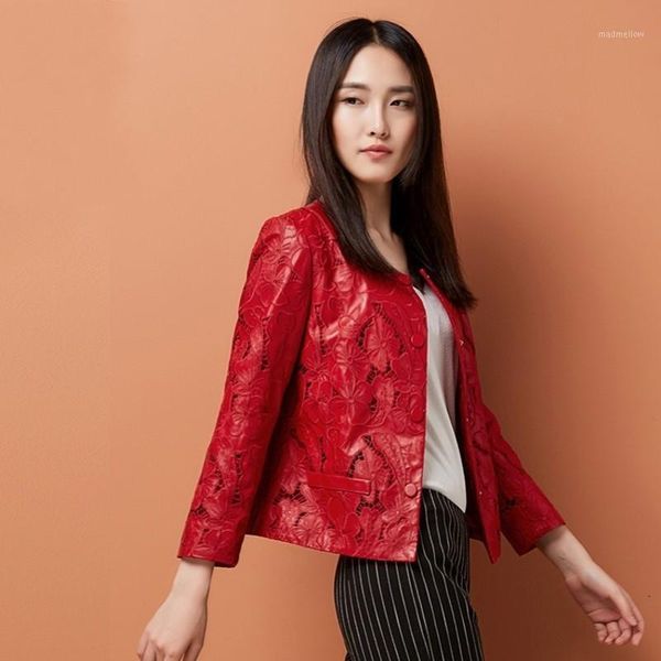 women's leather & faux embroidery hollow out o-neck genuine jacket women real coats sheepskin fashion elegant female outerwear autumn1, Black
women's leather & faux embroidery hollow out o-neck genuine jacket women real coats sheepskin fashion elegant female outerwear autumn1, Black