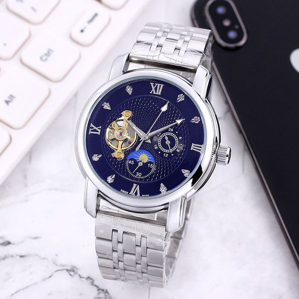 high-end stylish men's watch nine flywheel automatic sun moon and stars mechanical waterproof stainless steel strap 42mm dial, Slivery;brown
high-end stylish men's watch nine flywheel automatic sun moon and stars mechanical waterproof stainless steel strap 42mm dial, Slivery;brown