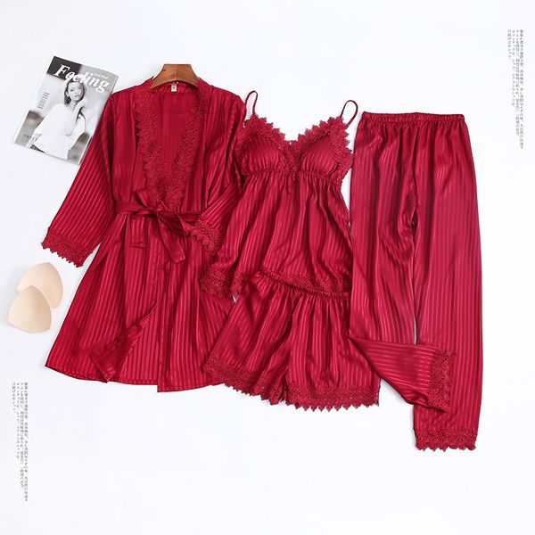 2021 new autumn spring silk pajamas for women solid female sleepwear with lace v neck sashes homewear ladies nightdress 1slm, Black;red
2021 new autumn spring silk pajamas for women solid female sleepwear with lace v neck sashes homewear ladies nightdress 1slm, Black;red