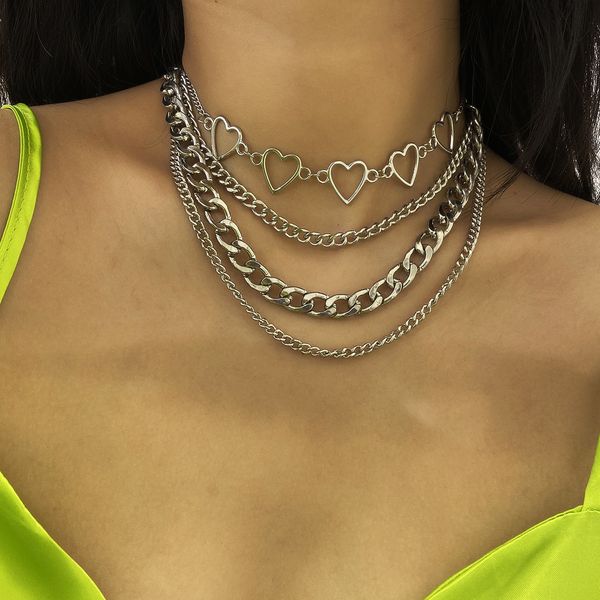 hip hop punk style chain multi-layer necklace female simple wild peach heart suit necklace fashion jewelry, Silver
hip hop punk style chain multi-layer necklace female simple wild peach heart suit necklace fashion jewelry, Silver