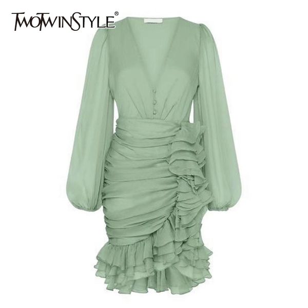 twotwinstyle elegant asymmteircal dress women v neck lantern long sleeve high waist patchwork ruched ruffles dresses female tide y200805, Black;pink
twotwinstyle elegant asymmteircal dress women v neck lantern long sleeve high waist patchwork ruched ruffles dresses female tide y200805, Black;pink