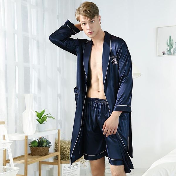silk mens robe short pants nightgown household clothes two sets summer comfortable satin mens pyjama shorts easy bathrobe1, Black;brown
silk mens robe short pants nightgown household clothes two sets summer comfortable satin mens pyjama shorts easy bathrobe1, Black;brown
