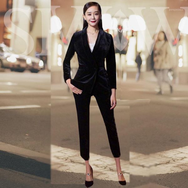 2 pieces set autumn spring business black velvet formal womens suit jacket elegant long pants work office lady suits1, White;black
2 pieces set autumn spring business black velvet formal womens suit jacket elegant long pants work office lady suits1, White;black