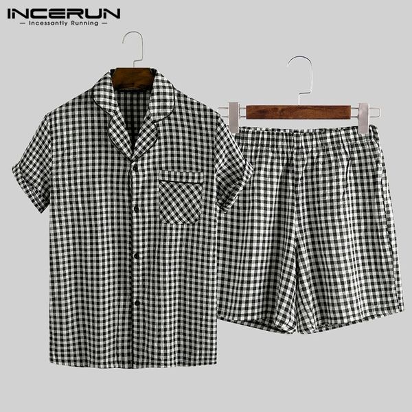 summer mens pajamas sets plaid lapel cotton button short sleeve sleepwear shorts soft pyjamas suit homewear incerun t200813, Black;brown
summer mens pajamas sets plaid lapel cotton button short sleeve sleepwear shorts soft pyjamas suit homewear incerun t200813, Black;brown