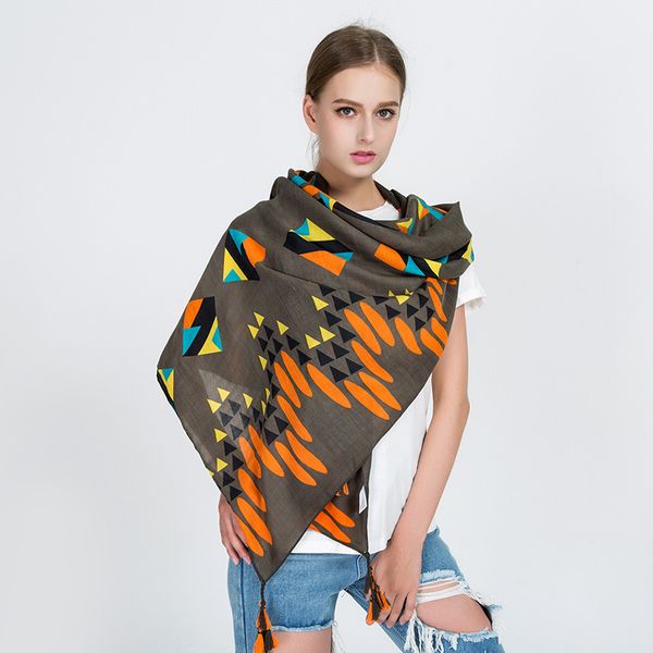 autumn three dimensional geometric pattern versatile tassel scarf shawl silk scarf women's summer seaside sunscreen towel, Blue;gray 
autumn three dimensional geometric pattern versatile tassel scarf shawl silk scarf women's summer seaside sunscreen towel, Blue;gray