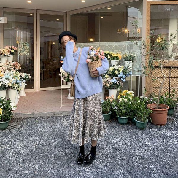 2020 autumn winter two piece outfits for women female preppy style loose knitted sweater floral dress purple kawaii clothing1, Gray
2020 autumn winter two piece outfits for women female preppy style loose knitted sweater floral dress purple kawaii clothing1, Gray