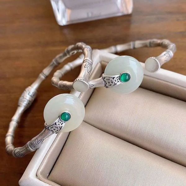 sterling silver bamboo bracelet women's simple opening n jade safety buckle ancient method bracelet solid chinese style, Black
sterling silver bamboo bracelet women's simple opening n jade safety buckle ancient method bracelet solid chinese style, Black