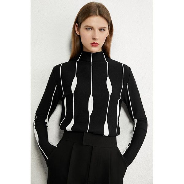 minimalism autumn winter women's sweater fashion art jacquard slim fit turtleneck sweater causal female, White;black
minimalism autumn winter women's sweater fashion art jacquard slim fit turtleneck sweater causal female, White;black