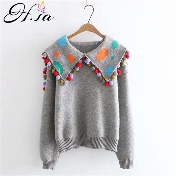 h.sa women cute sweater and pullovers turn down collar ball tassel knit jumpersa grey chic navy style jumpers winter pull 201130, White;black
h.sa women cute sweater and pullovers turn down collar ball tassel knit jumpersa grey chic navy style jumpers winter pull 201130, White;black