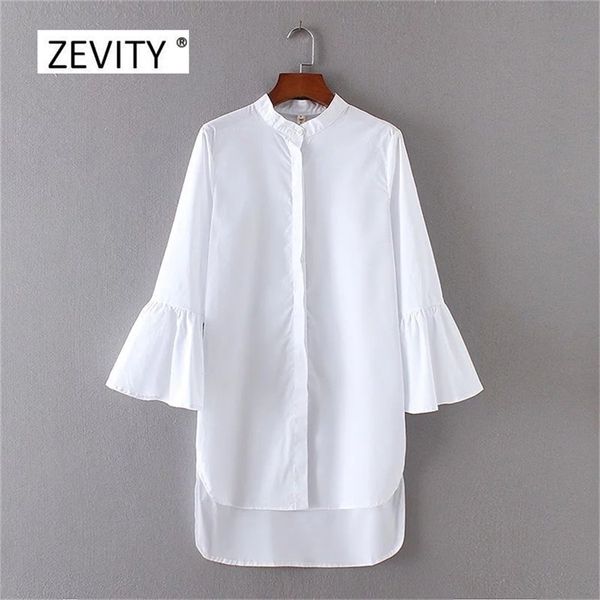 

women vintage solid color flare sleeve white long blouse shirt vestidos casual loose blusas brand femininas lj200811