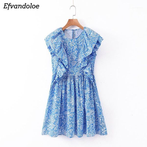 efvandoloe women blue print dress ruffles sleeveless sweet short dresses summer o neck vestidos1, Black;gray
efvandoloe women blue print dress ruffles sleeveless sweet short dresses summer o neck vestidos1, Black;gray