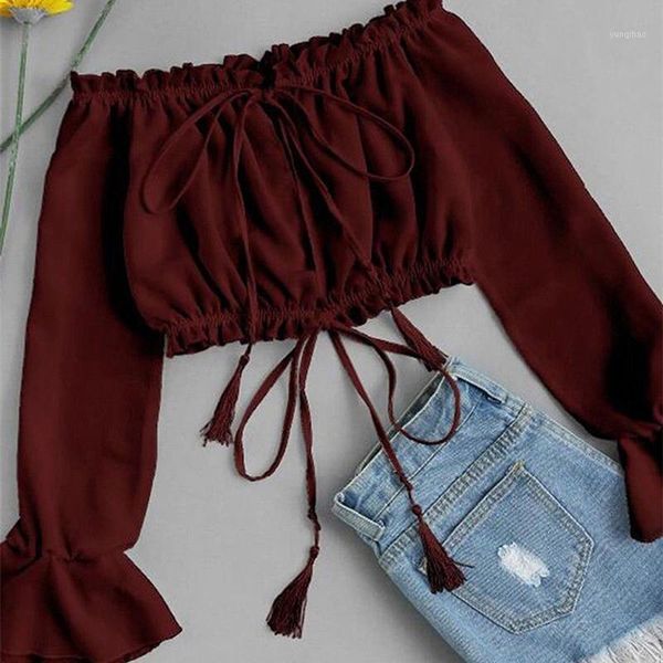 women neck floral summer short lace up chiffon t shirt strapless bandage tee shirt femme1, White
women neck floral summer short lace up chiffon t shirt strapless bandage tee shirt femme1, White